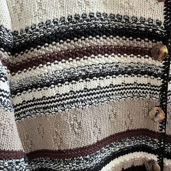 Reba Rose Neutral Stripe Heavy Knit Cardigan Sweater sz S EUC - Picture 2 of 6